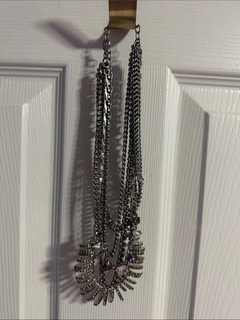 Stella & Dot Silver Multi-Chain Statement Necklace with Clear Crystal Accents